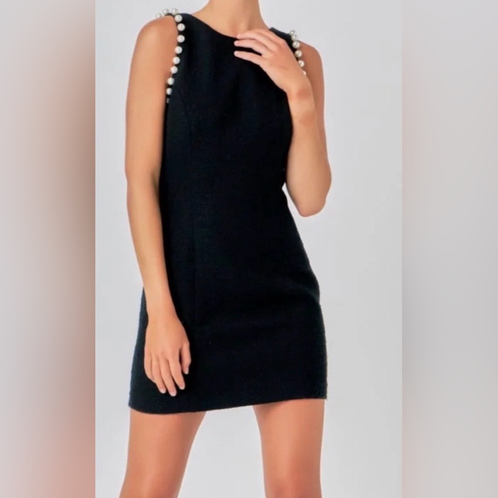 Tuckernuck Hyacinth House Black Mini Dress with Pearl Details NWT